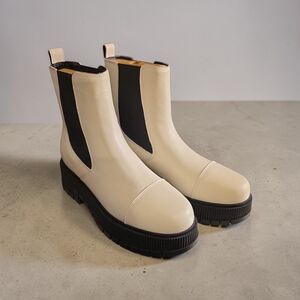 Marc Fisher Cream and Black Ankle Boots